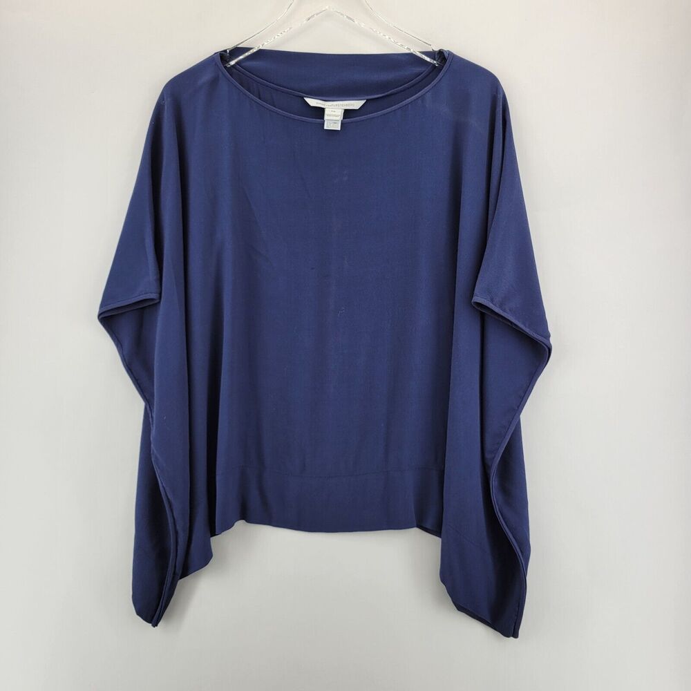 Diane‎ Von Fursrenberg Blouse Size Small Navy Blue Cape Sleeveless Rayon Viscose